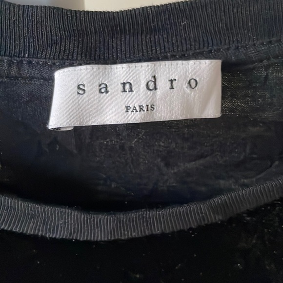 Sandro Paris Moonlight Lovers Embroidered Stretch Velvet Tee, size S - Picture 6 of 11